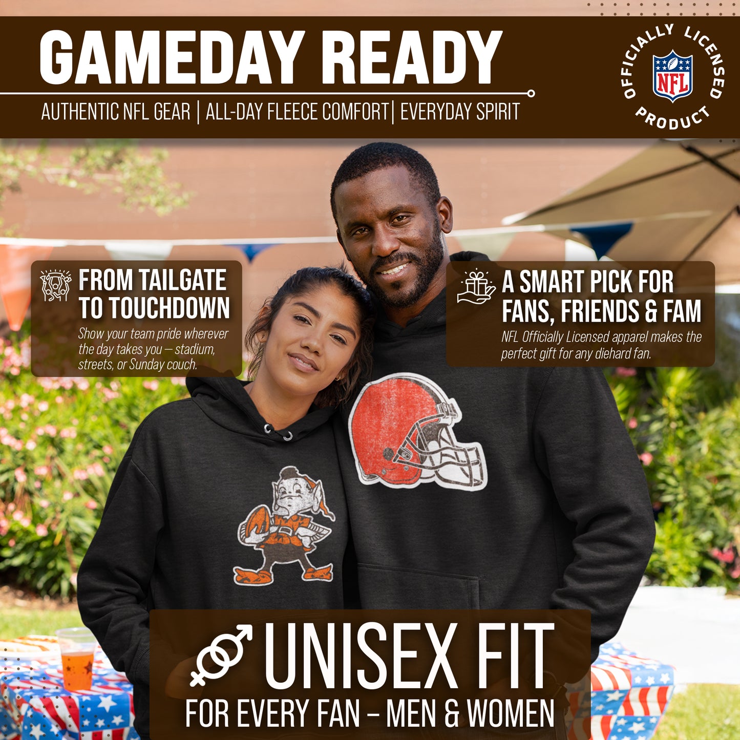 Cleveland Browns NFL Adult Unisex Modern Throwback Ultra Soft Fleece Hooded Sweatshirt - Black Heather