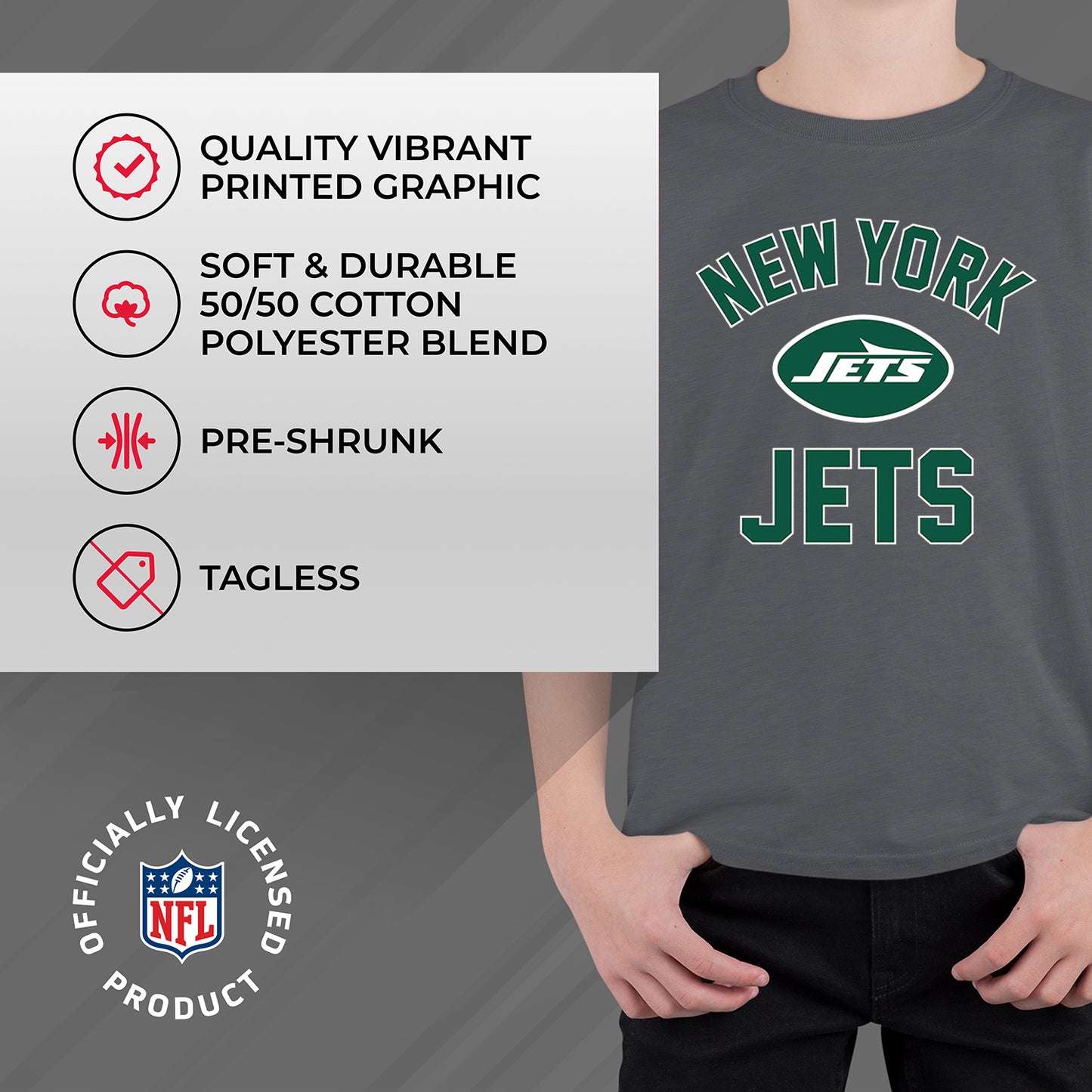New York Jets NFL Youth Gameday Football T-Shirt - Charcoal