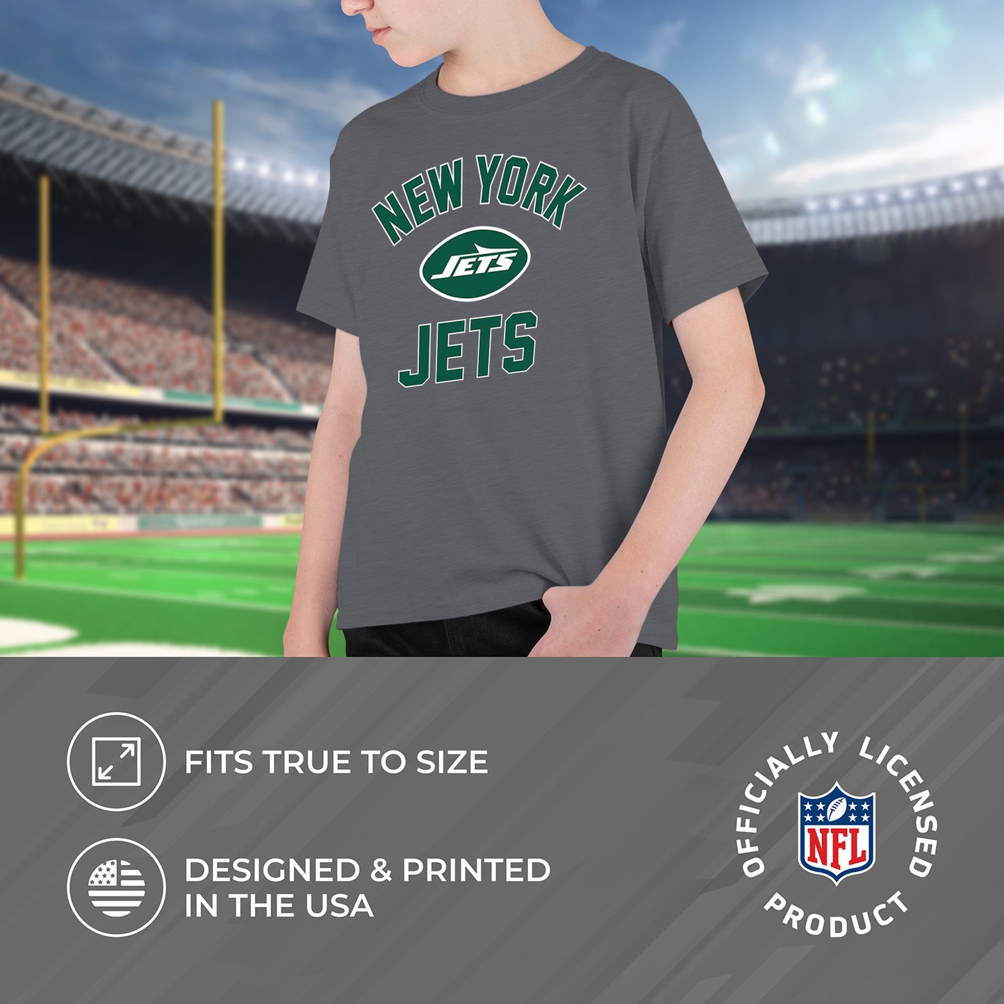 New York Jets NFL Youth Gameday Football T-Shirt - Charcoal