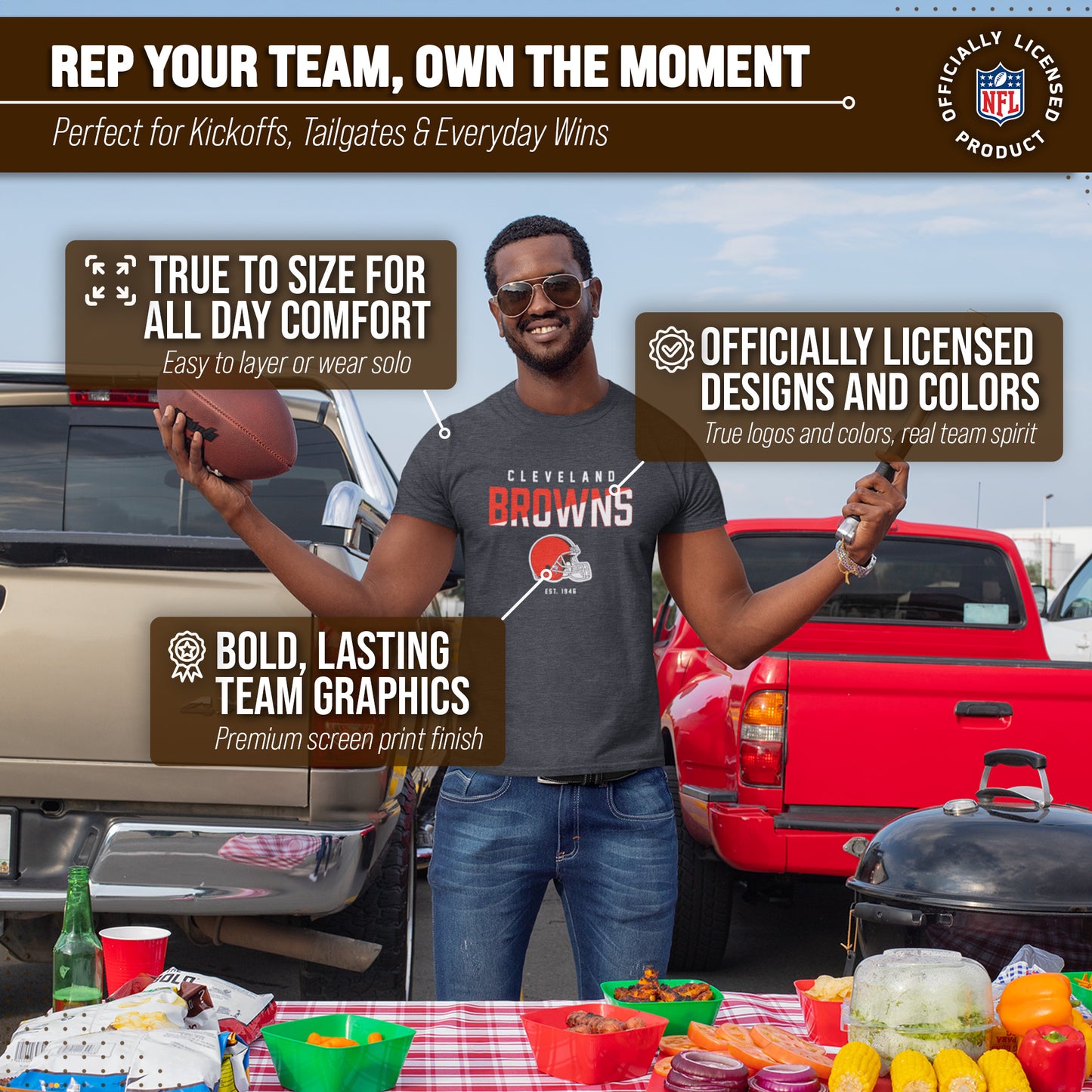 Cleveland Browns Adult NFL Diagonal Fade Color Block T-Shirt - Charcoal