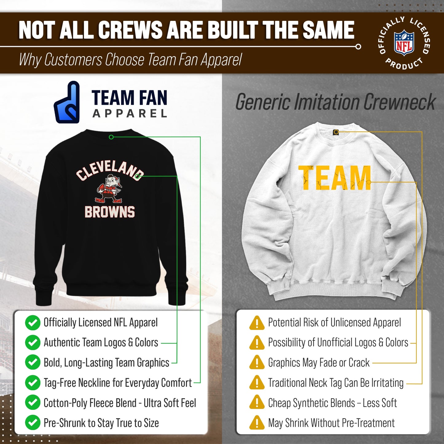 Cleveland Browns NFL Adult Unisex Retro Gameday Ultra Soft Fleece Crewneck Sweatshirt - Black