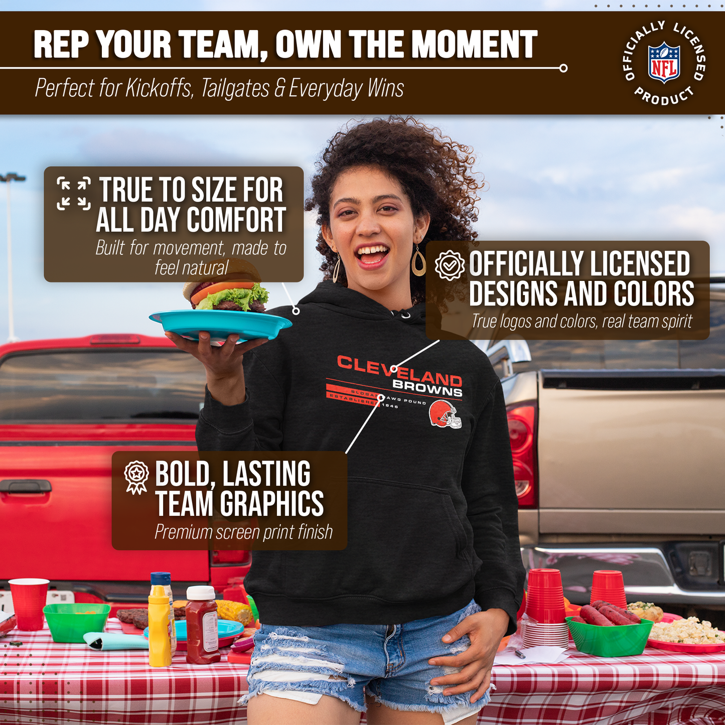 Cleveland Browns Adult NFL Speed Stat Sheet Fleece Hooded Sweatshirt - Charcoal