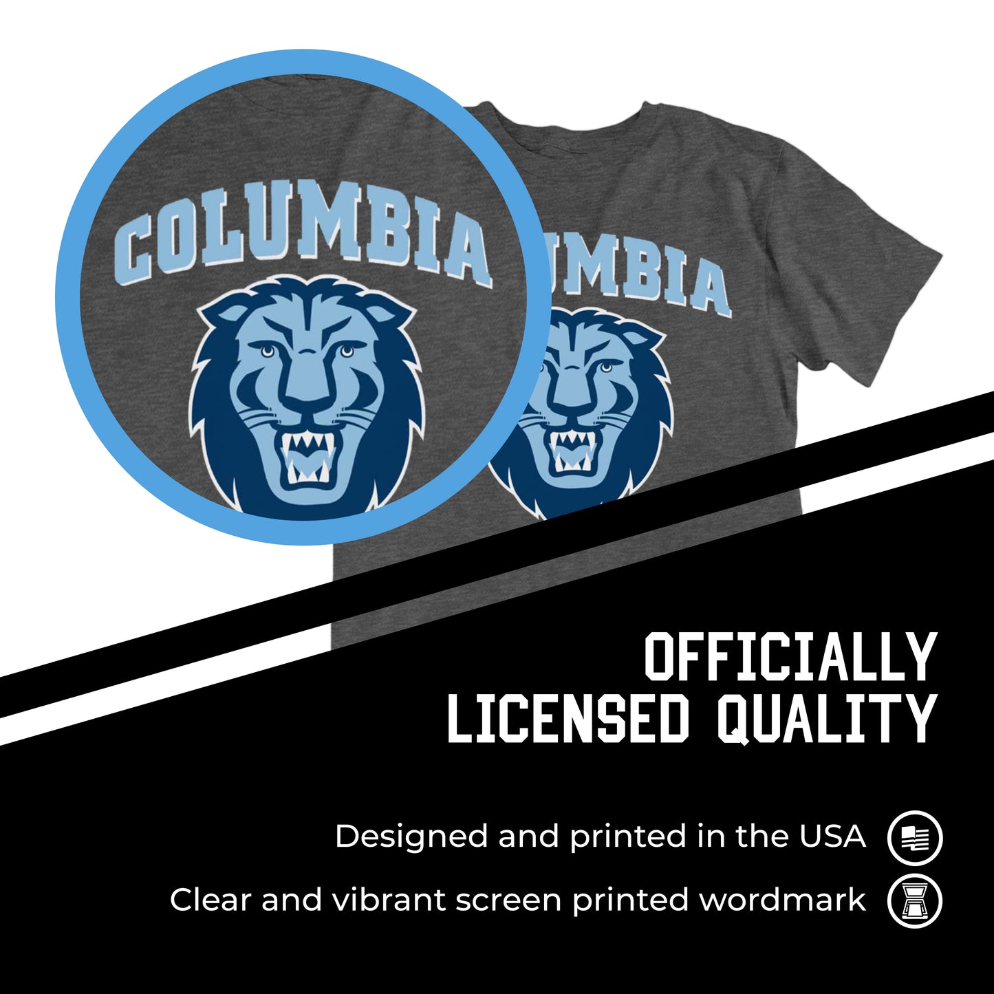 Columbia Lions Campus Colors NCAA Adult Cotton Blend Charcoal Tagless T-Shirt - Charcoal