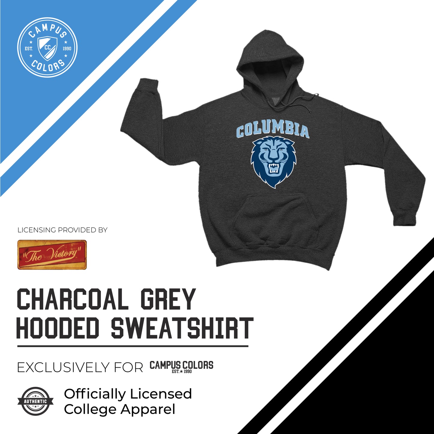 Columbia Lions NCAA Adult Cotton Blend Charcoal Hooded Sweatshirt - Charcoal