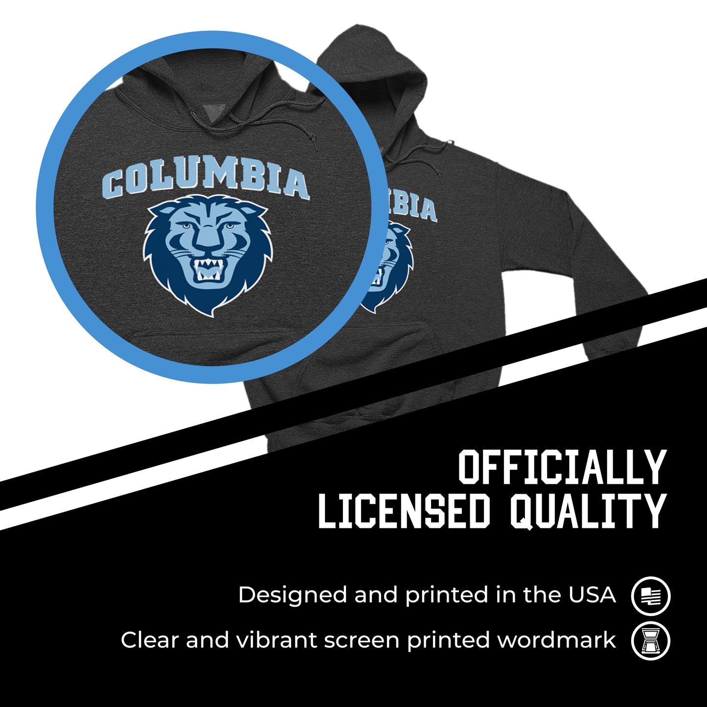 Columbia Lions NCAA Adult Cotton Blend Charcoal Hooded Sweatshirt - Charcoal