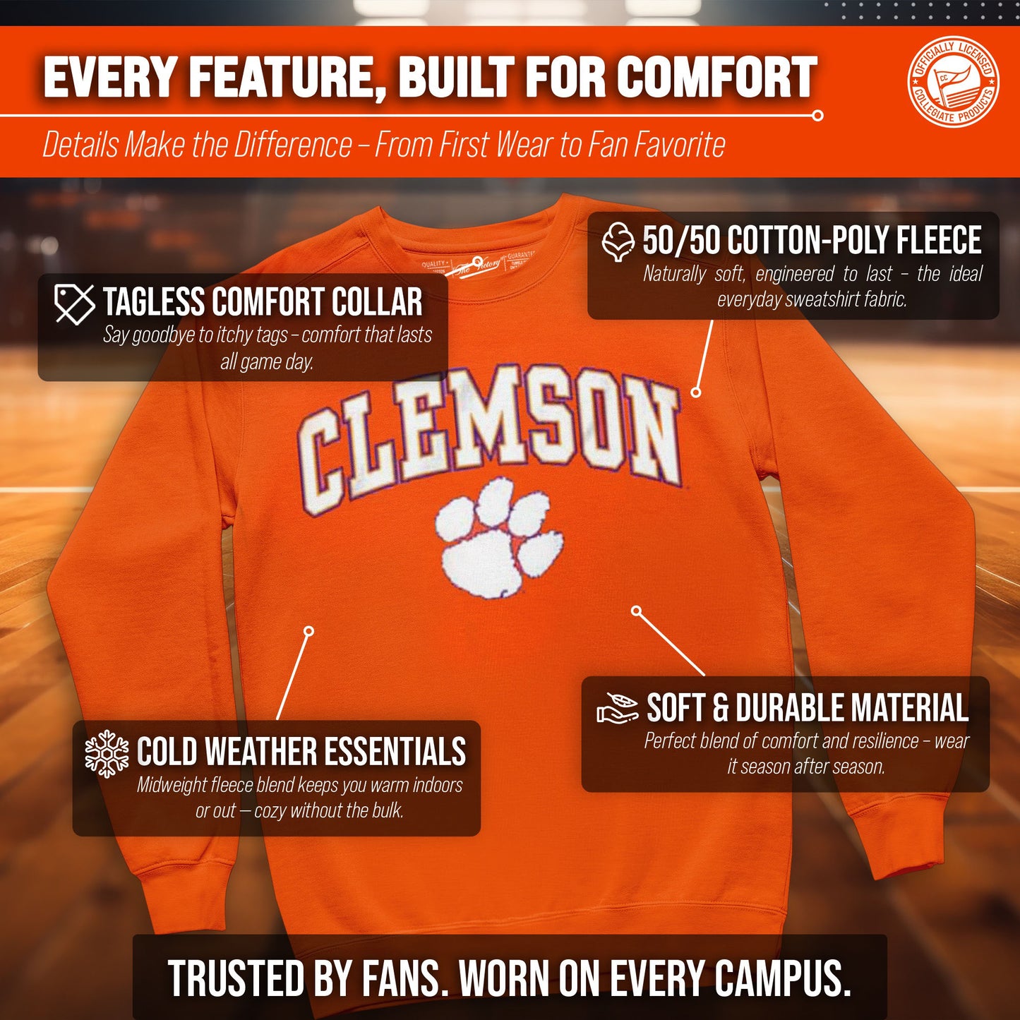 Clemson Tigers Adult Arch & Logo Soft Style Gameday Crewneck Sweatshirt - Orange