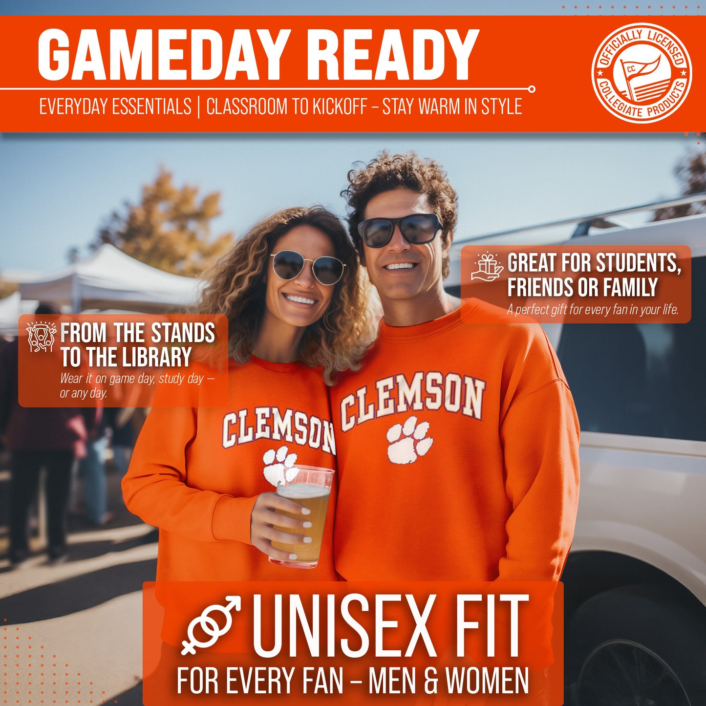 Clemson Tigers Adult Arch & Logo Soft Style Gameday Crewneck Sweatshirt - Orange