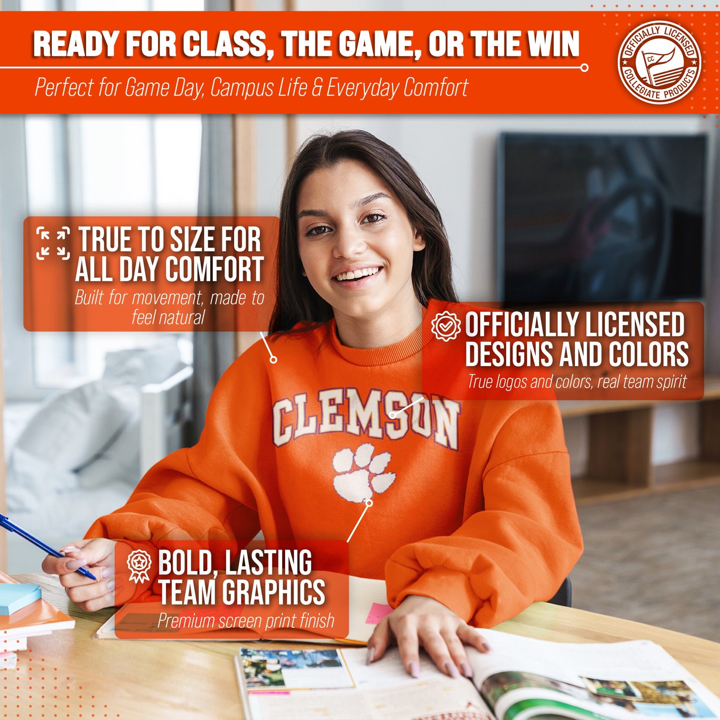 Clemson Tigers Adult Arch & Logo Soft Style Gameday Crewneck Sweatshirt - Orange