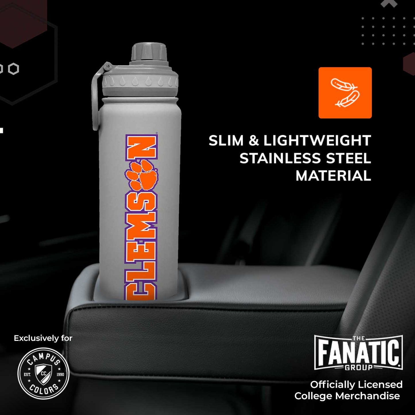 Clemson Tigers NCAA Stainless Steel Water Bottle - Sport Gray