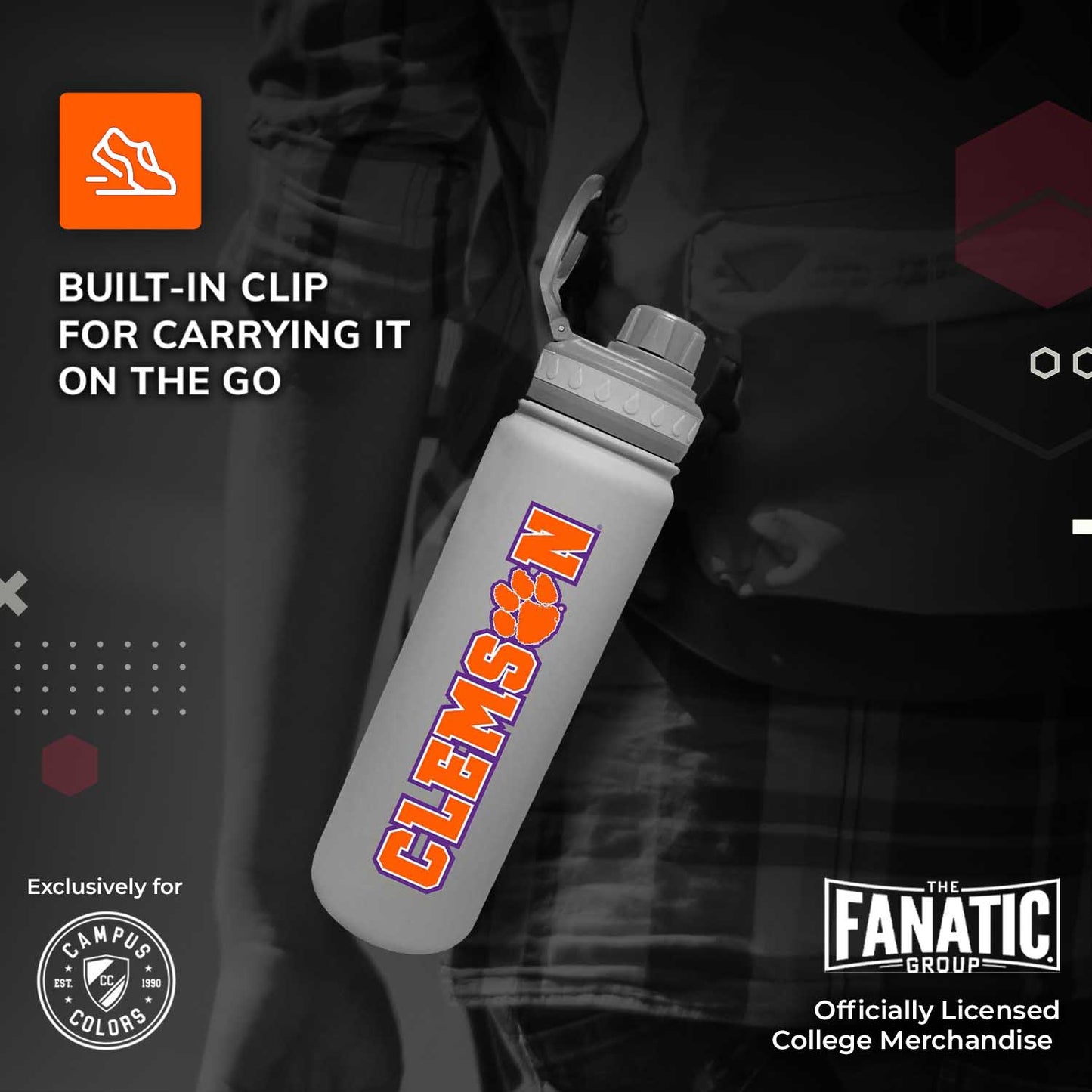 Clemson Tigers NCAA Stainless Steel Water Bottle - Sport Gray