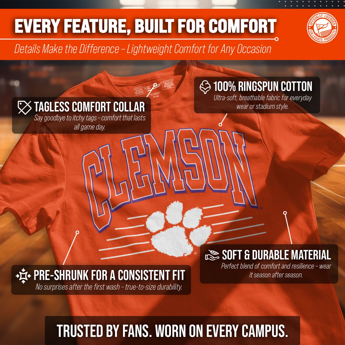Clemson Tigers NCAA Adult Unisex Overtime Classics T-Shirt - Orange