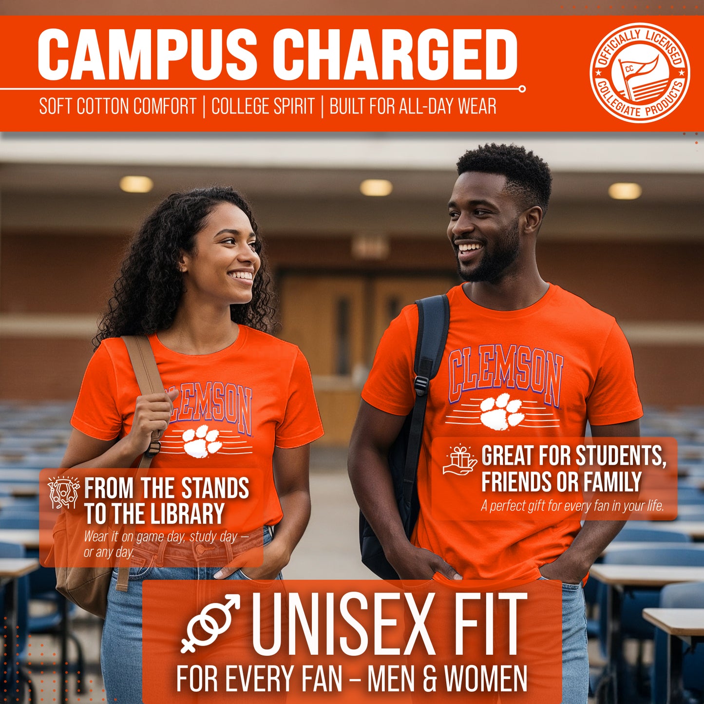 Clemson Tigers NCAA Adult Unisex Overtime Classics T-Shirt - Orange