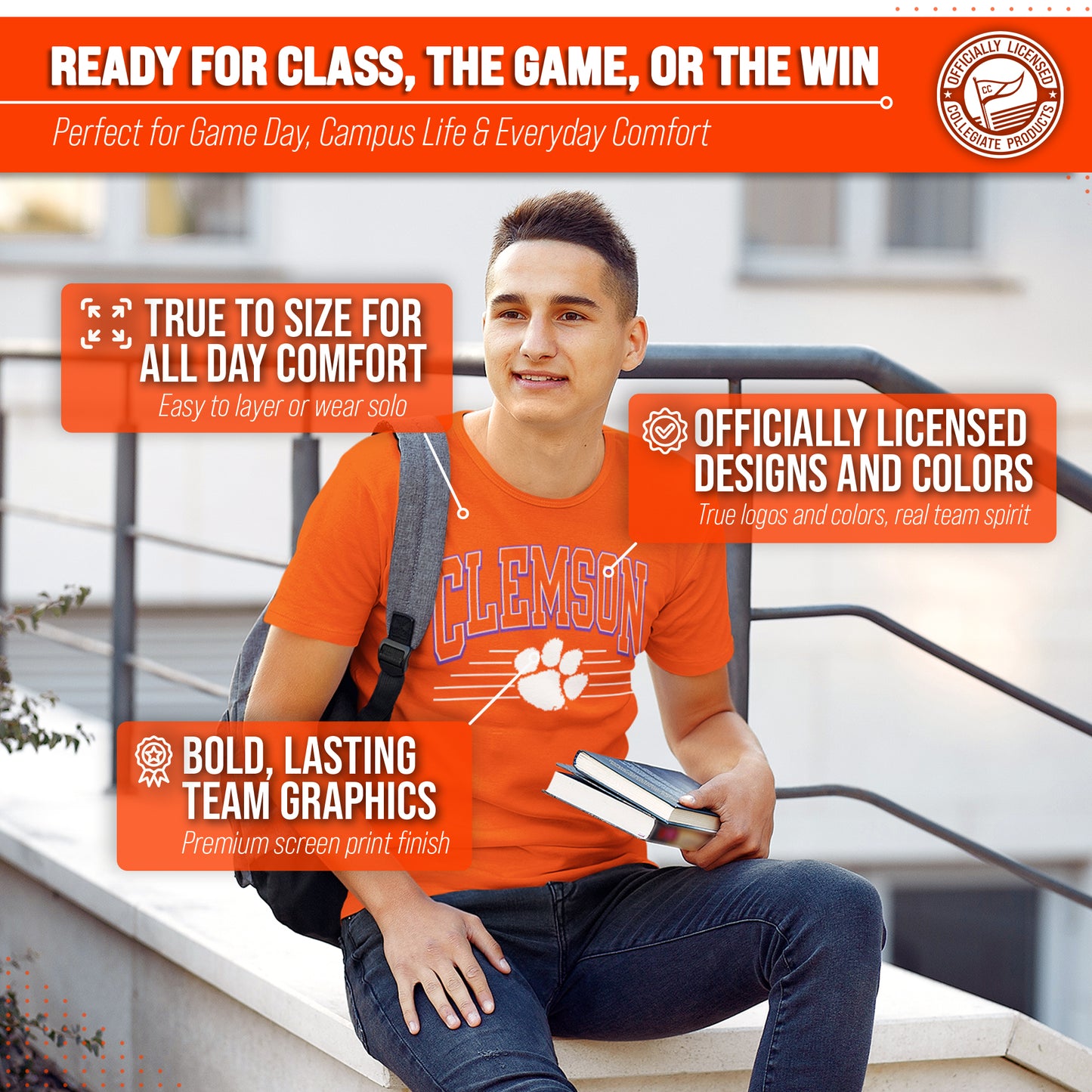 Clemson Tigers NCAA Adult Unisex Overtime Classics T-Shirt - Orange