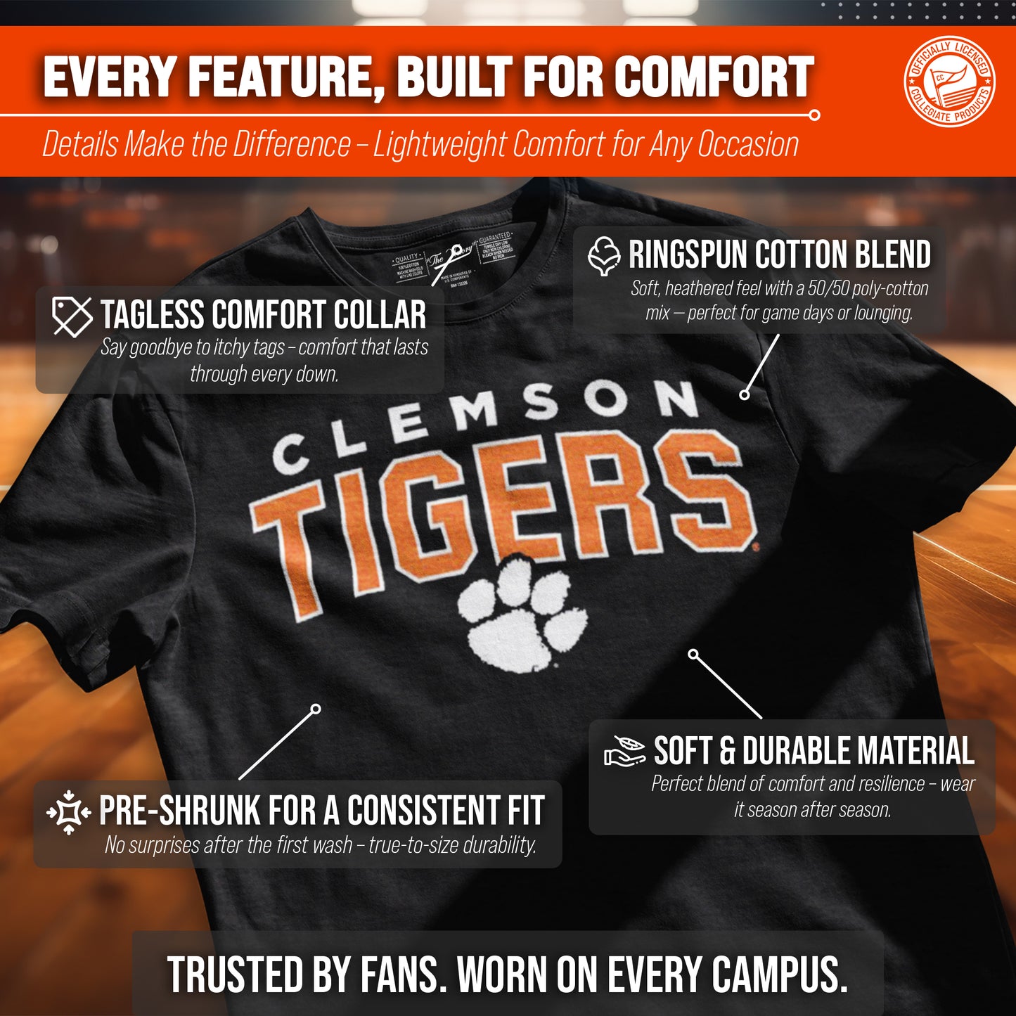 Clemson Tigers NCAA Adult Unisex Starting Fresh T-Shirt - Black Heather