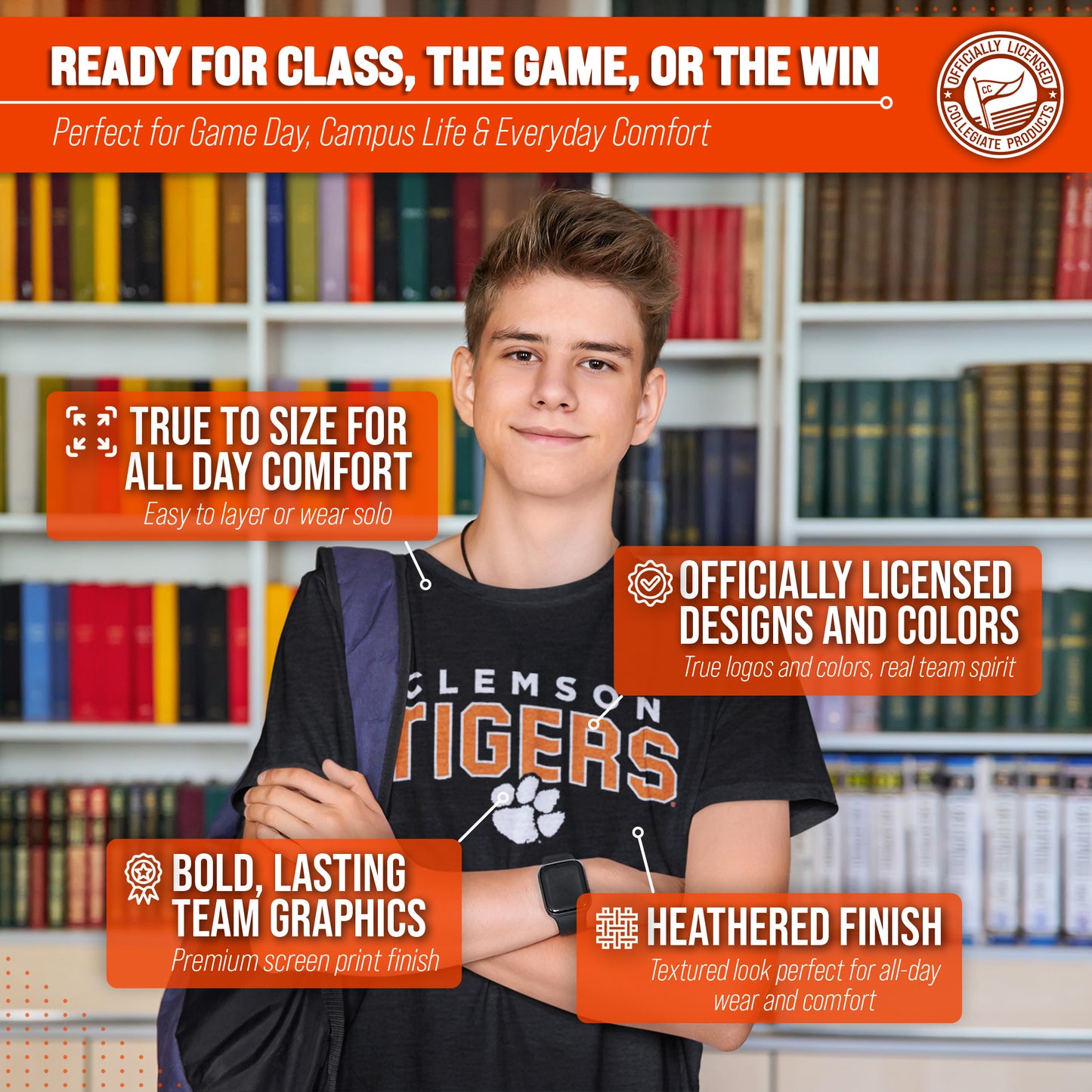 Clemson Tigers NCAA Adult Unisex Starting Fresh T-Shirt - Black Heather