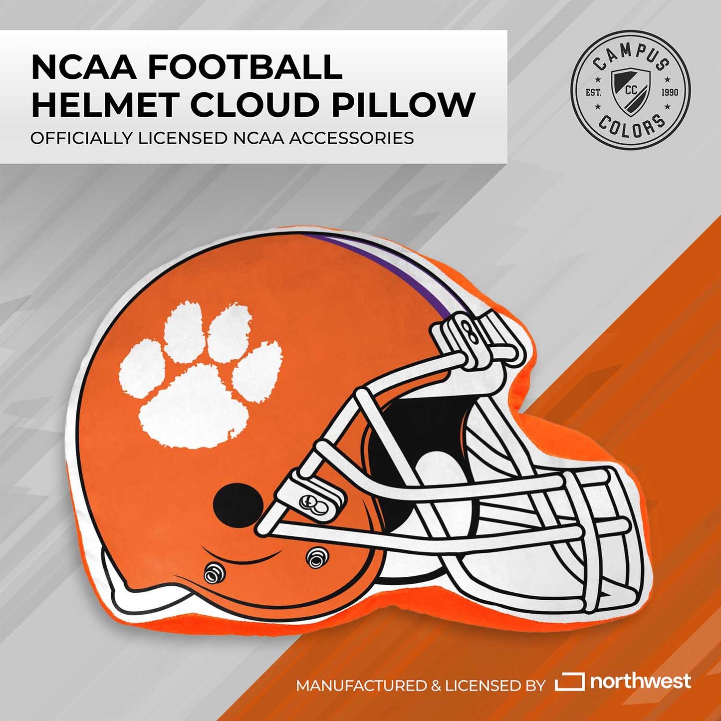 Clemson Tigers NCAA Helmet Super Soft Football Pillow - Orange