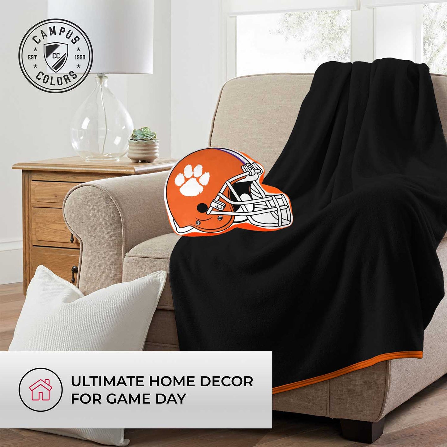Clemson Tigers NCAA Helmet Super Soft Football Pillow - Orange