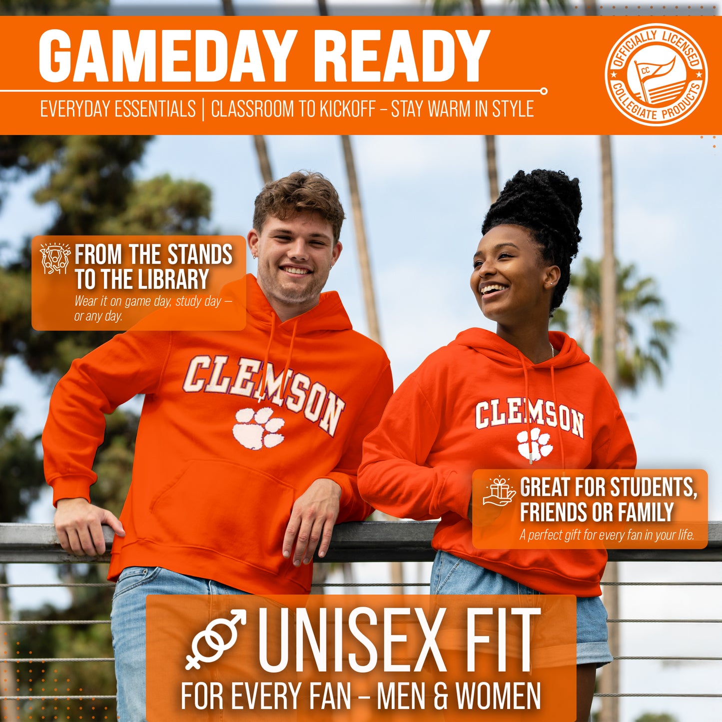 Clemson Tigers Adult Arch & Logo Soft Style Gameday Hooded Sweatshirt - Orange