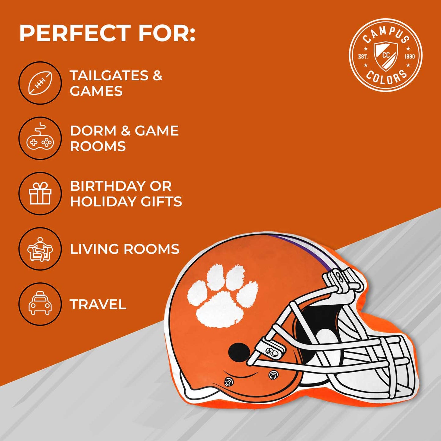 Clemson Tigers NCAA Helmet Super Soft Football Pillow - Orange