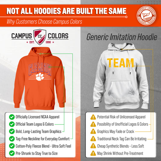 Clemson Tigers NCAA Adult Unisex Overtime Classics Hooded Fleece Sweatshirt - Orange