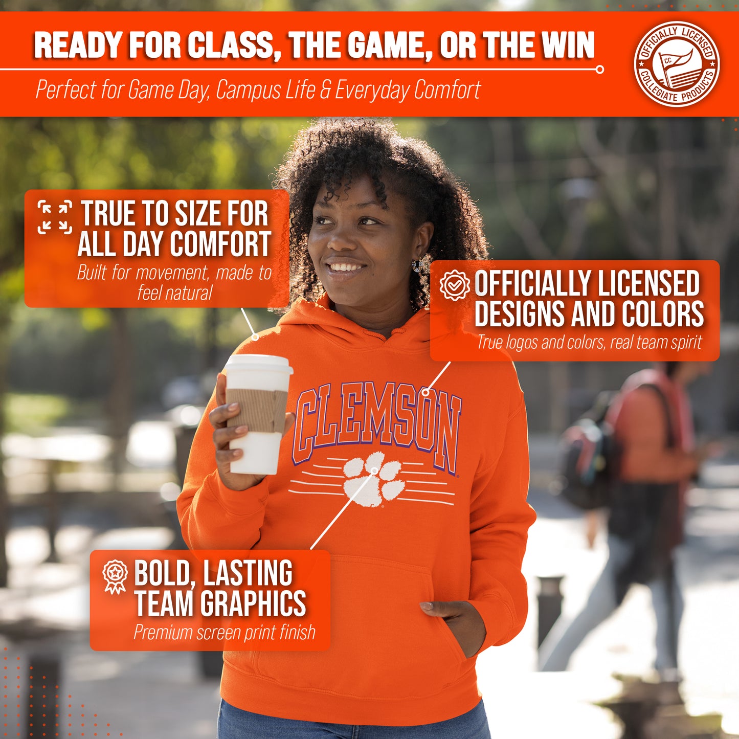 Clemson Tigers NCAA Adult Unisex Overtime Classics Hooded Fleece Sweatshirt - Orange