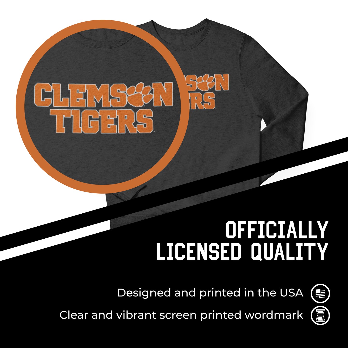 Clemson Tigers NCAA Adult Charcoal Crewneck Fleece Sweatshirt - Charcoal