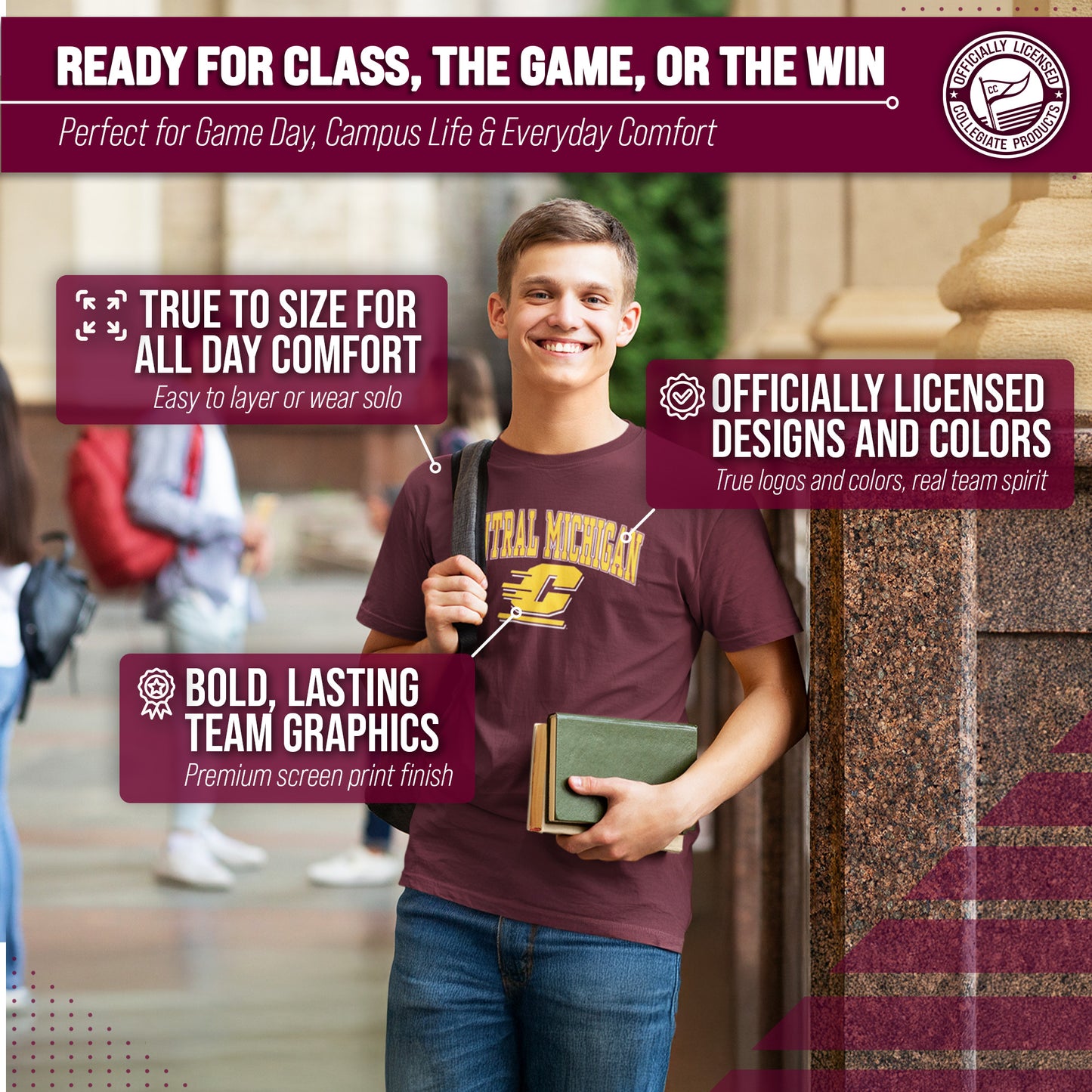 Central Michigan Chippewas NCAA Adult Gameday Cotton T-Shirt - Maroon