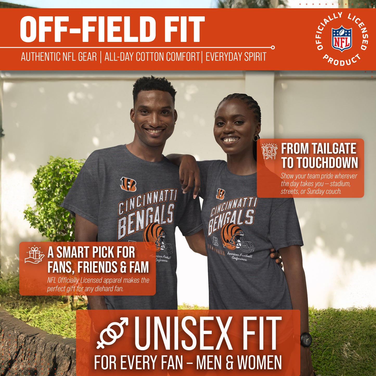 Cincinnati Bengals NFL Adult Distressed Helmet Tag-Less T-Shirt - Heather Charcoal