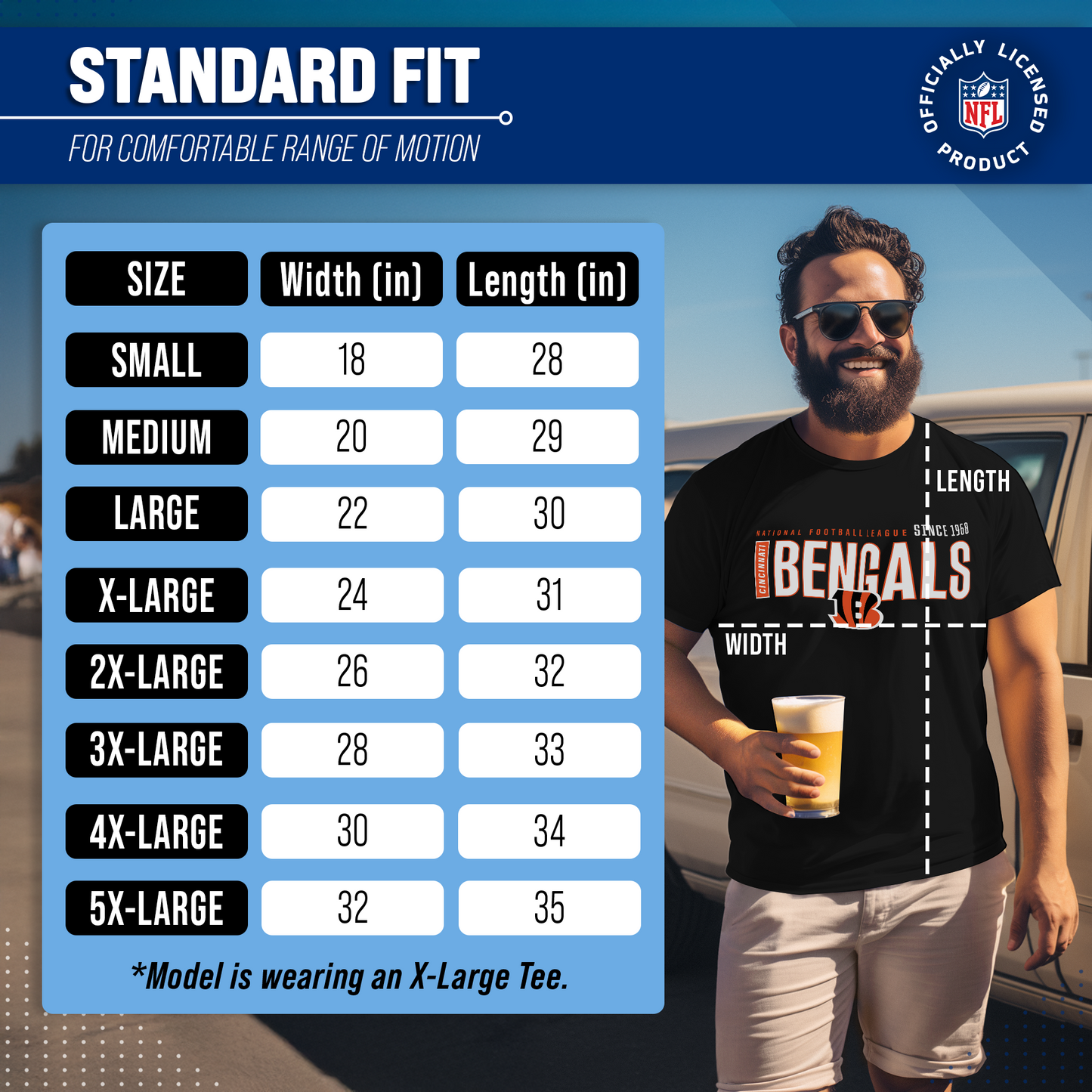 Cincinnati Bengals NFL Adult Modern Endzone Tag-Less T-Shirt - Black