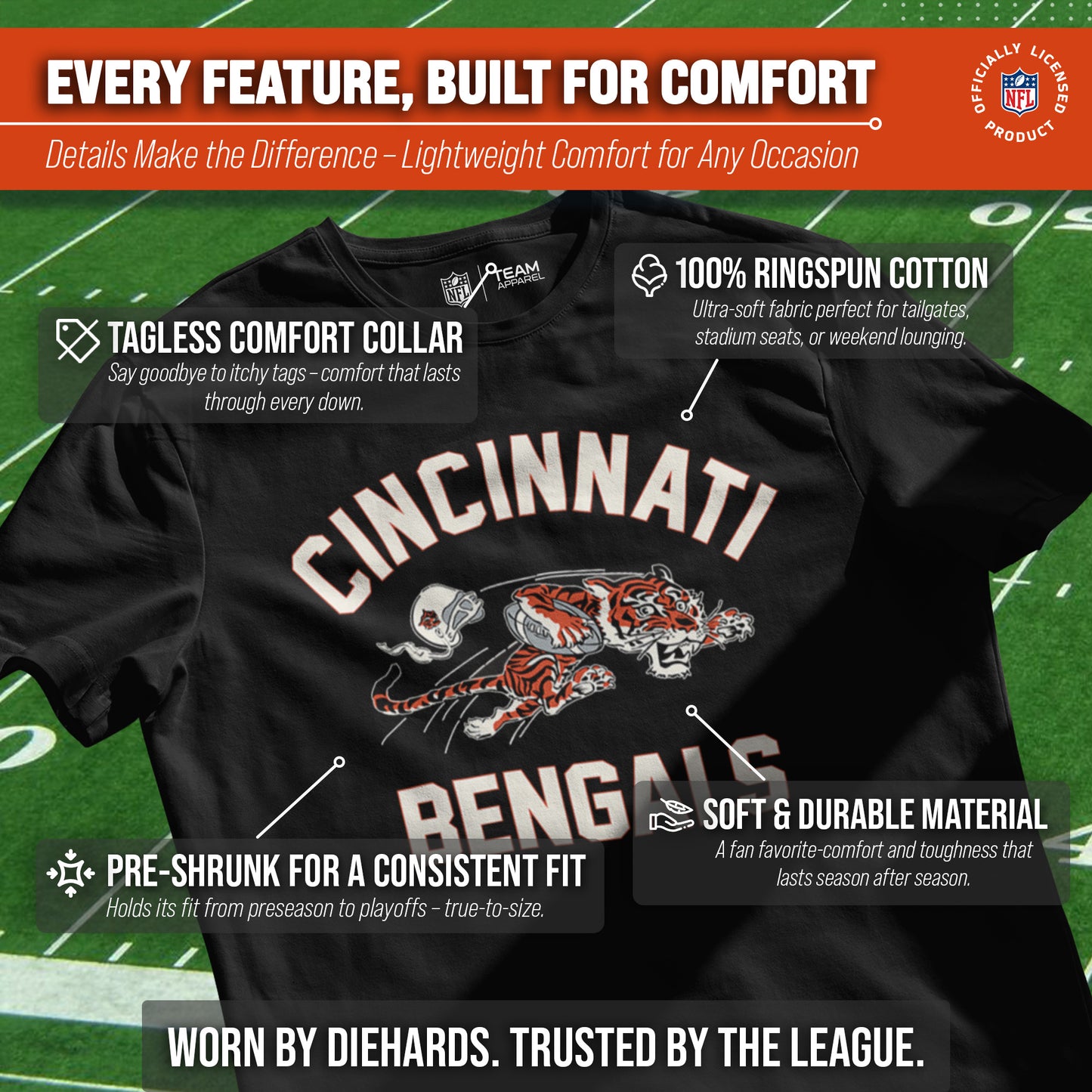 Cincinnati Bengals NFL Adult Retro Gameday Unisex T-Shirt - Black