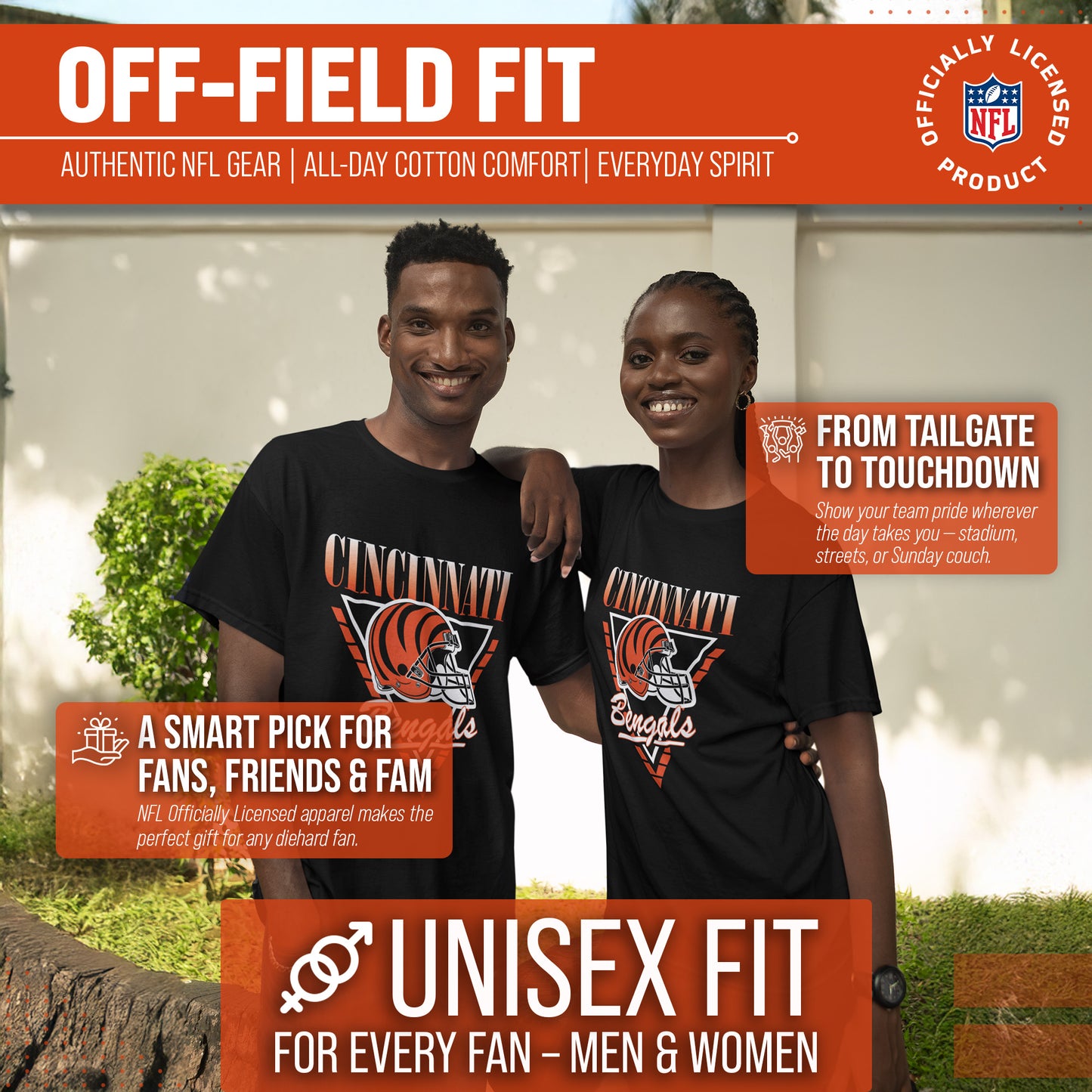 Cincinnati Bengals NFL Adult Retro Triangle Unisex T-Shirt - Black
