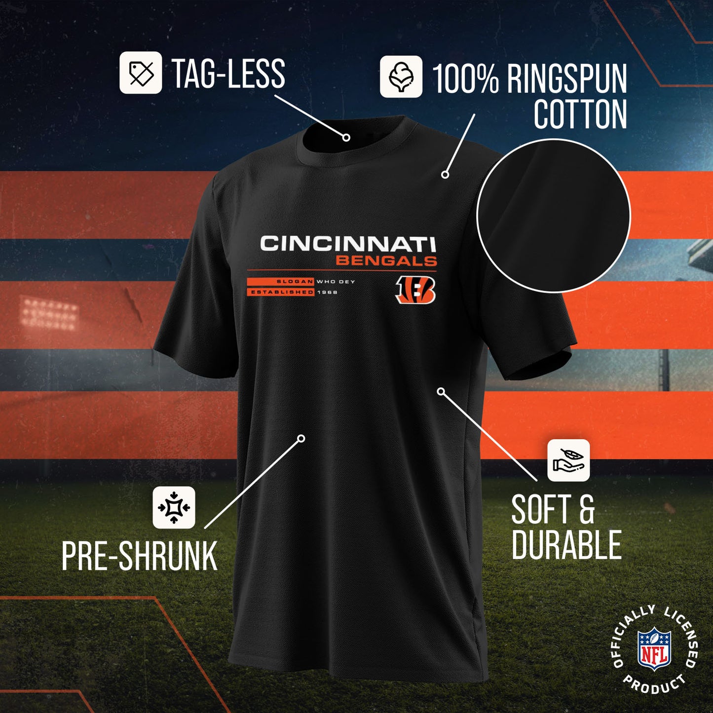 Cincinnati Bengals Adult NFL Speed Stat Sheet T-Shirt - Black