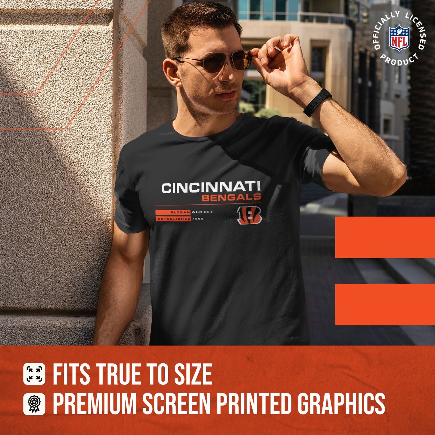 Cincinnati Bengals Adult NFL Speed Stat Sheet T-Shirt - Black