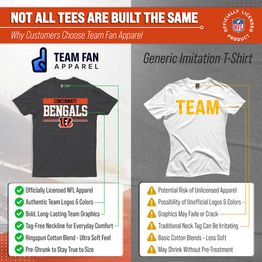 Cincinnati Bengals NFL Adult Team Block Tagless T-Shirt - Charcoal