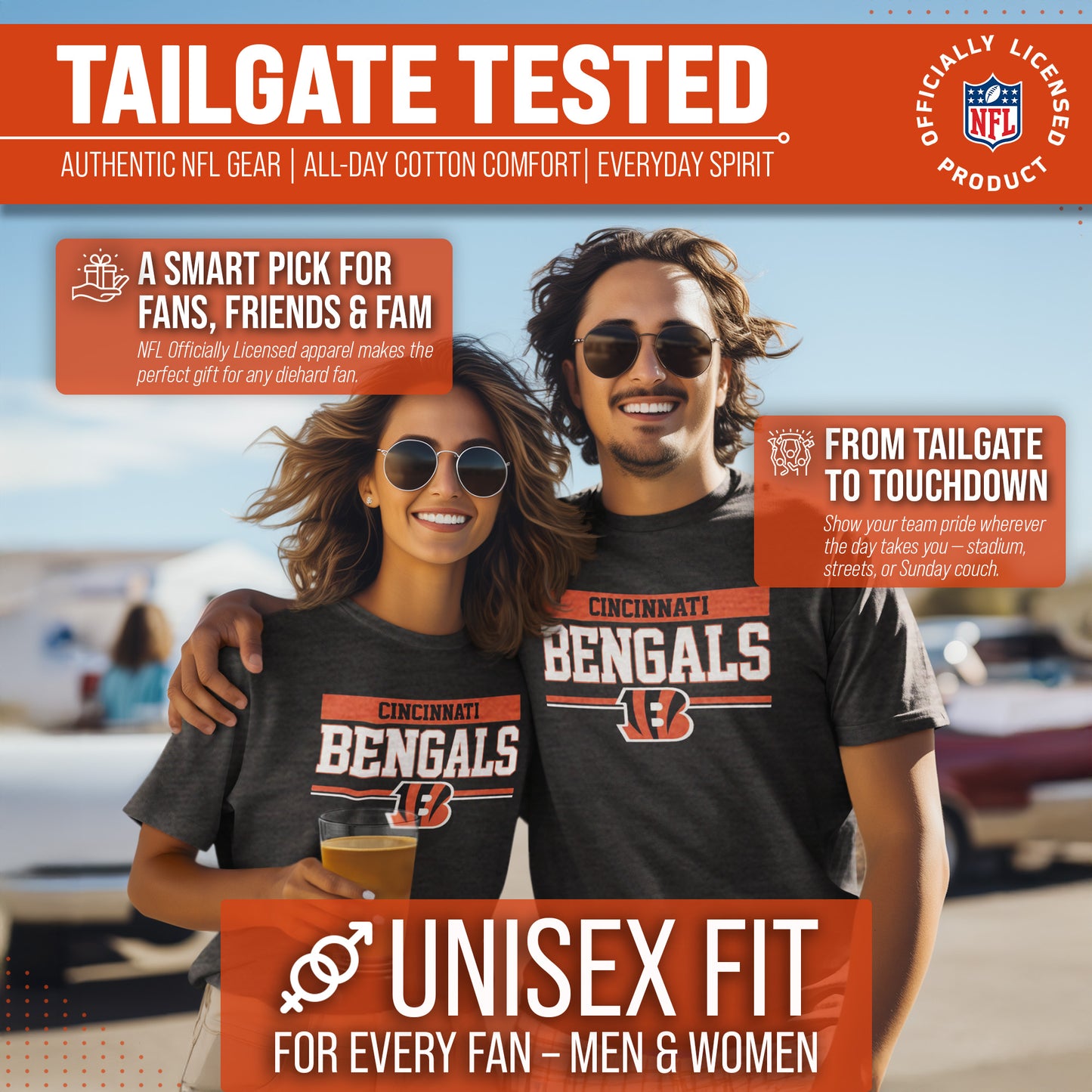 Cincinnati Bengals NFL Adult Team Block Tagless T-Shirt - Charcoal