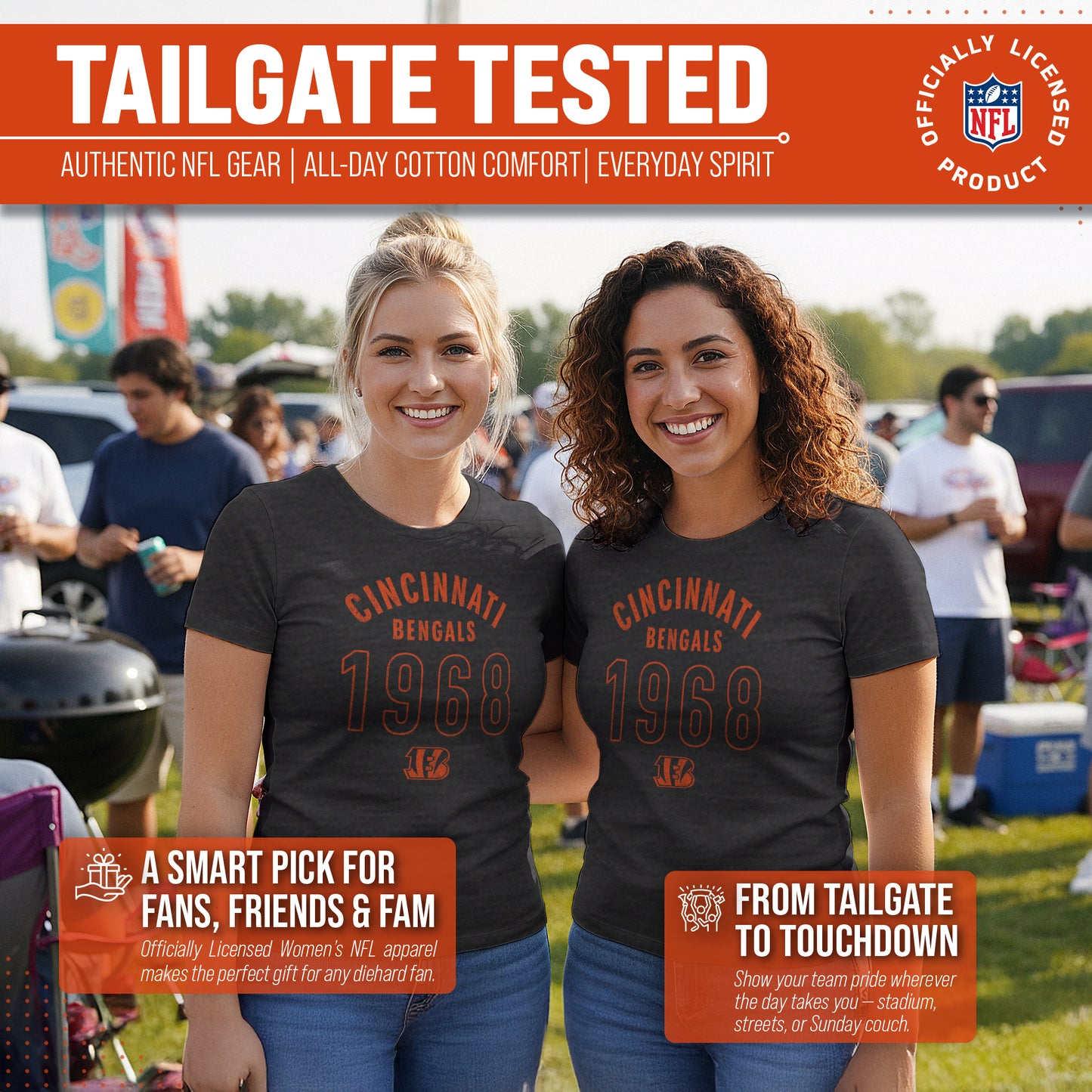 Cincinnati Bengals NFL Womens Big Date Tag-Less T-Shirt - Black