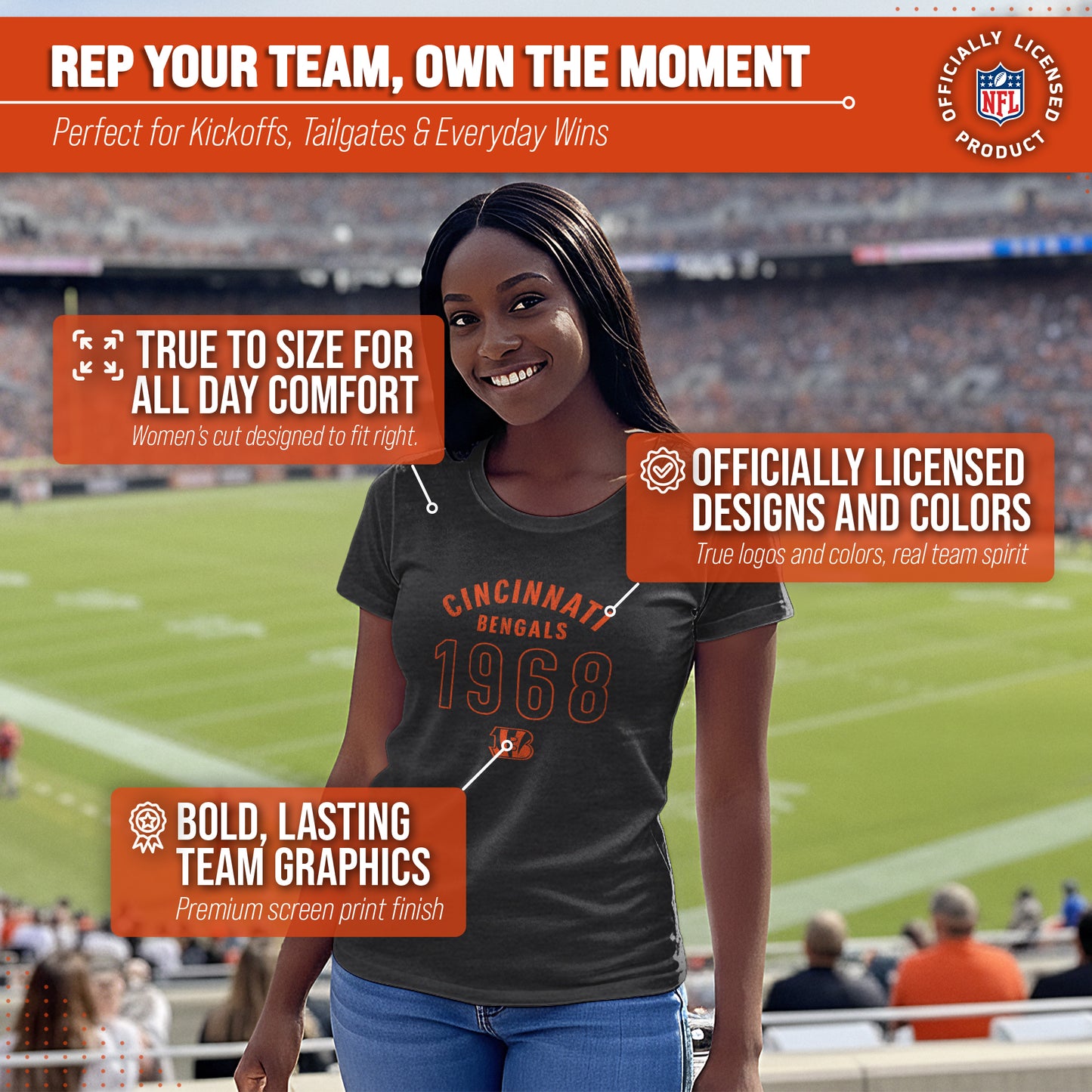 Cincinnati Bengals NFL Womens Big Date Tag-Less T-Shirt - Black