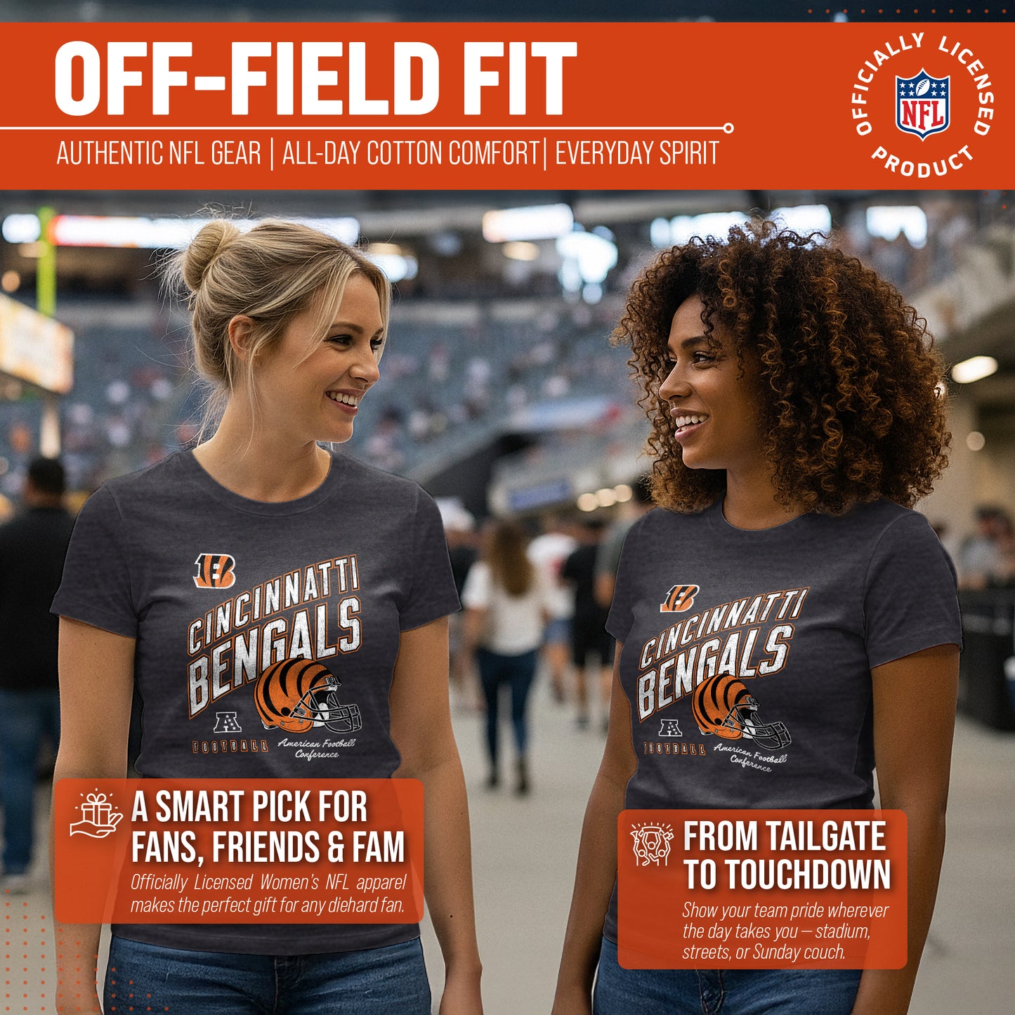 Cincinnati Bengals NFL Womens Distressed Helmet Tag-Less Soft T-Shirt - Heather Charcoal