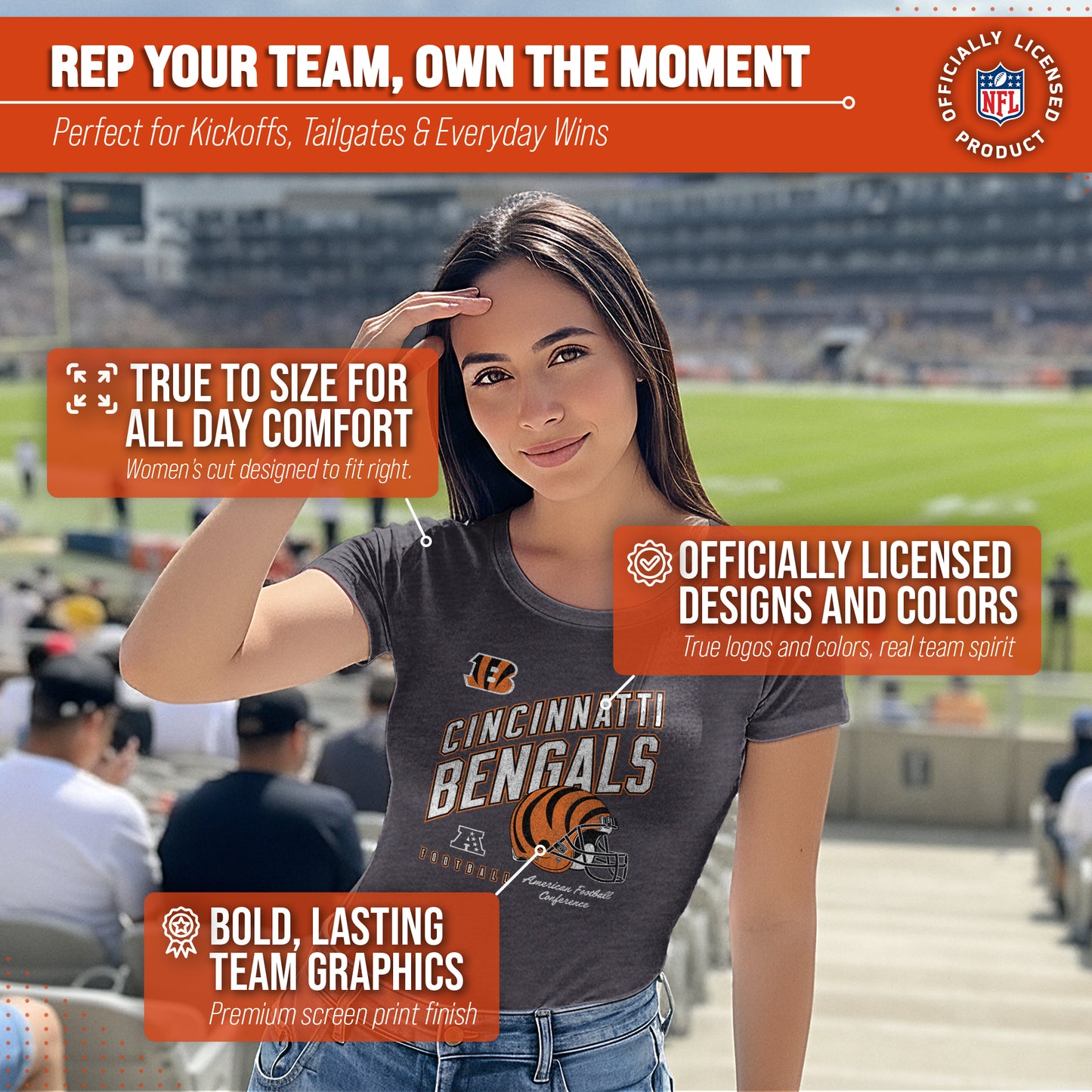 Cincinnati Bengals NFL Womens Distressed Helmet Tag-Less Soft T-Shirt - Heather Charcoal