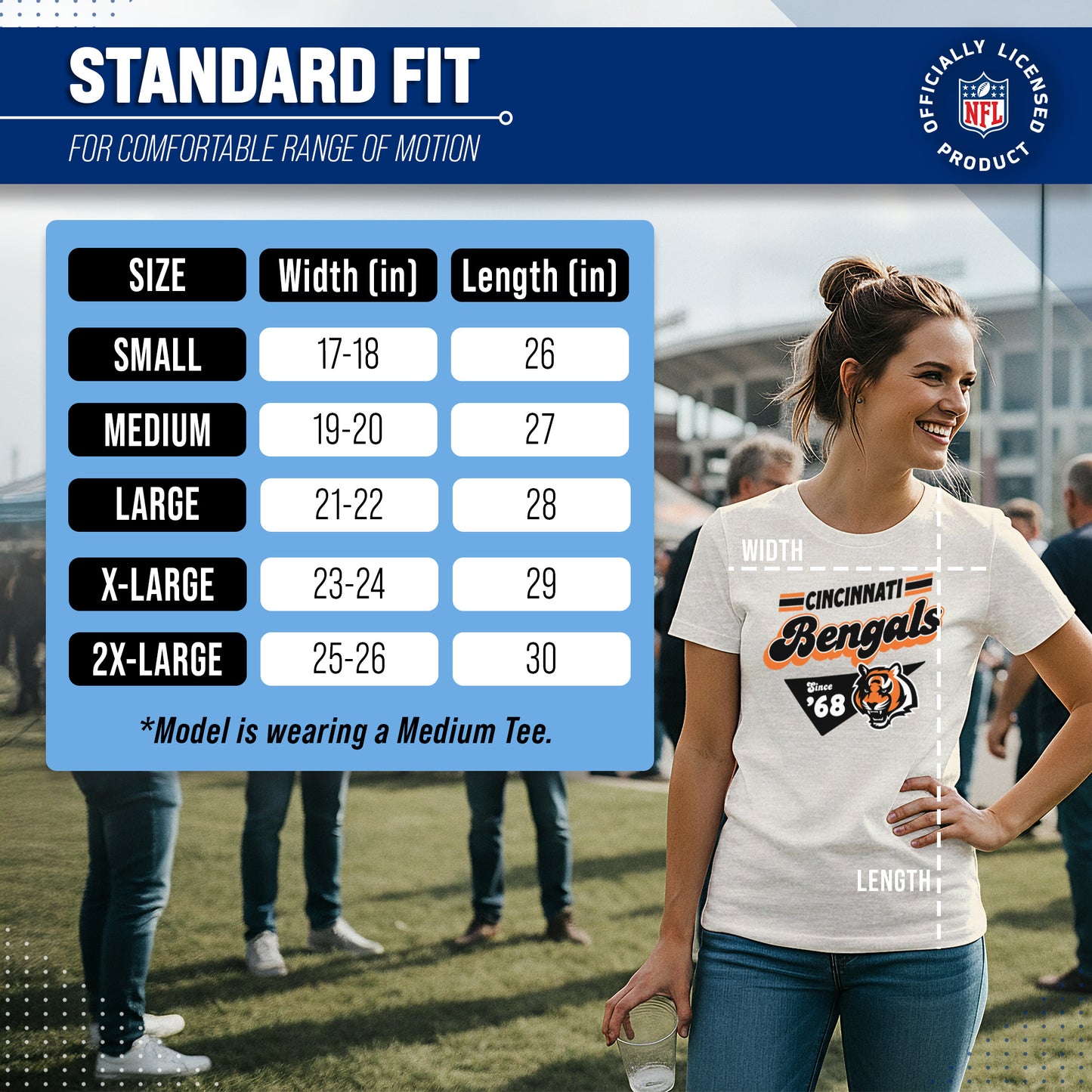 Cincinnati Bengals NFL Womens Vintage Charm Tag-Less Soft T-Shirt - Birch