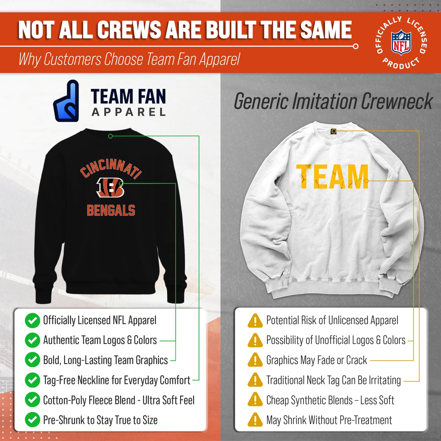 Cincinnati Bengals NFL Adult Gameday Football Crewneck Sweatshirt - Black