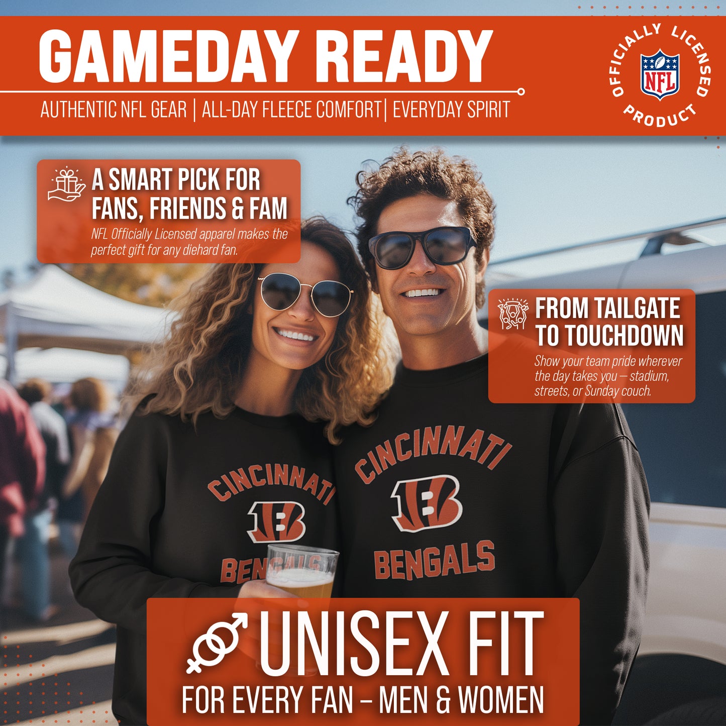 Cincinnati Bengals NFL Adult Gameday Football Crewneck Sweatshirt - Black