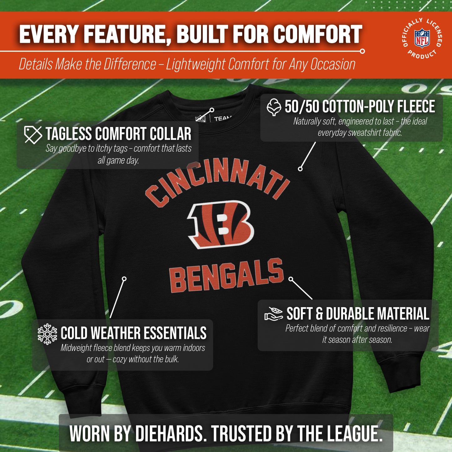 Cincinnati Bengals NFL Gameday Adult Crewneck Sweatshirt - Black