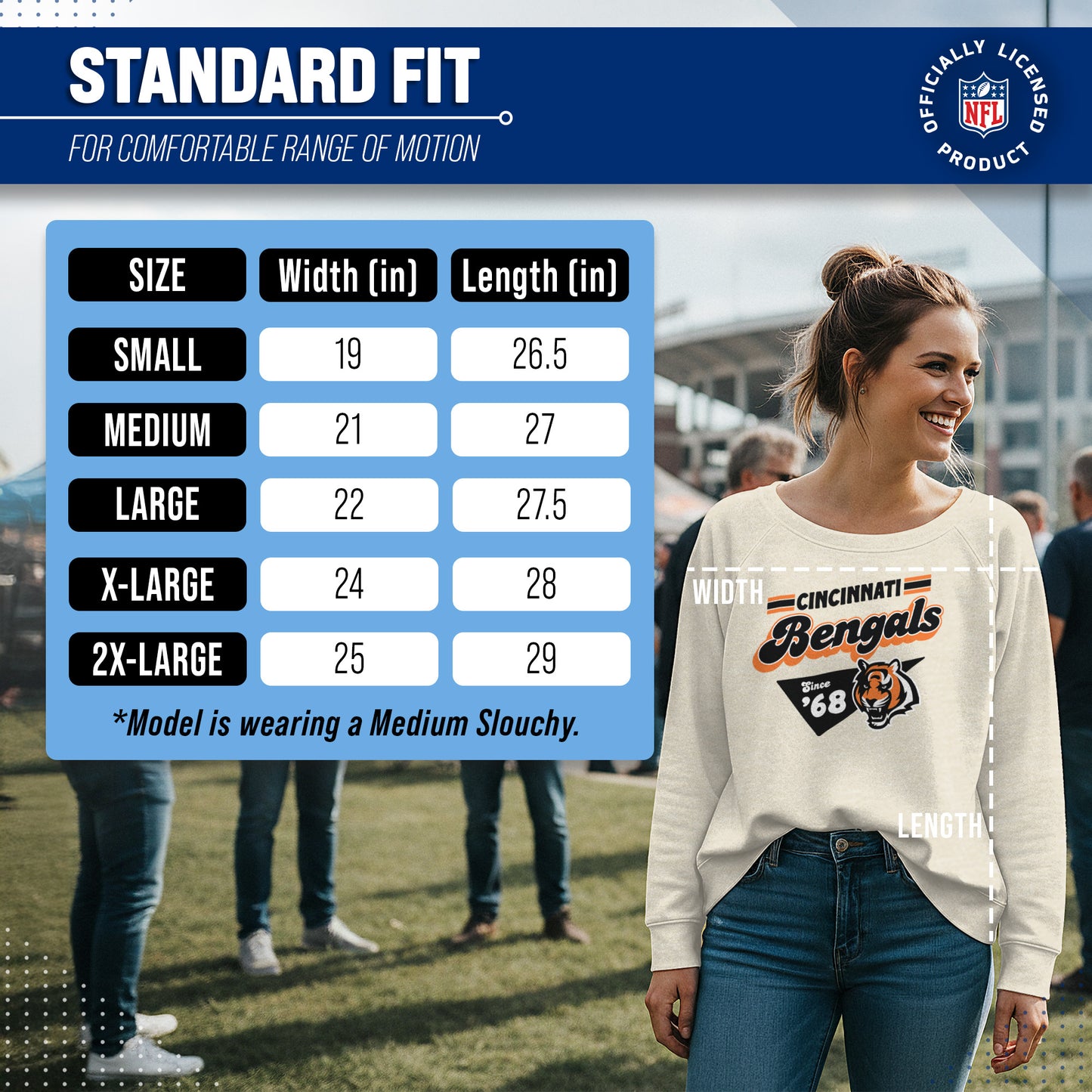 Cincinnati Bengals NFL Womens Vintage Charm Slouchy Crewneck - Birch
