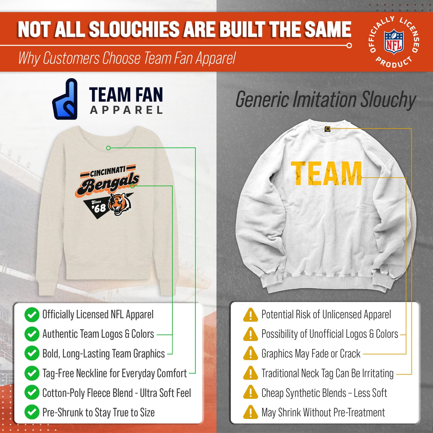 Cincinnati Bengals NFL Womens Vintage Charm Slouchy Crewneck - Birch