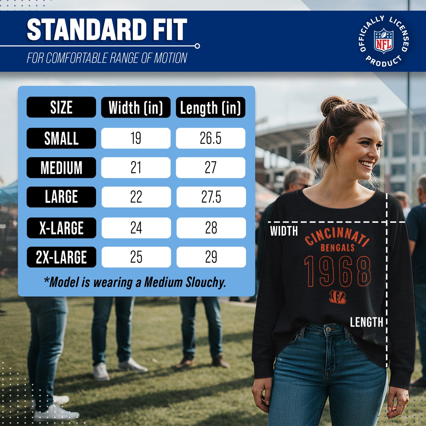 Cincinnati Bengals NFL Womens Big Date Slouchy Crewneck - Black