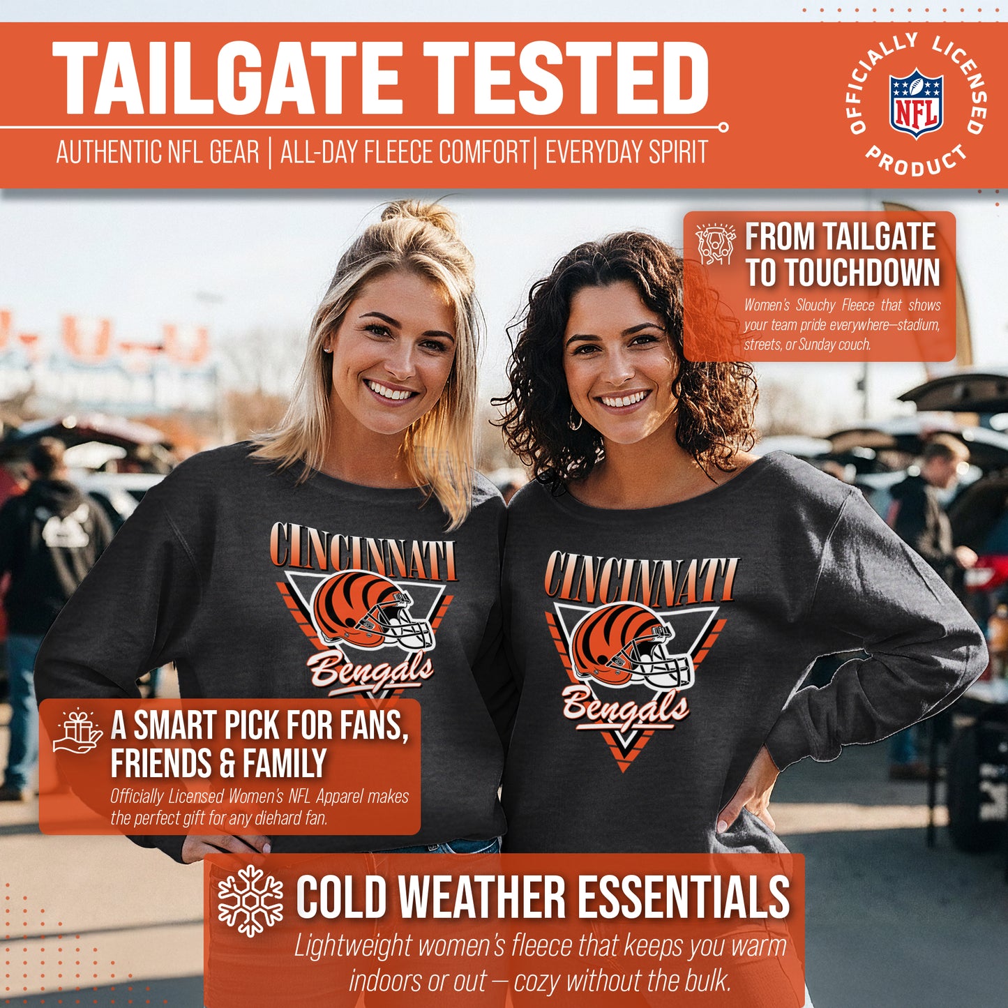 Cincinnati Bengals NFL Womens Retro Triangle Slouchy Crewneck - Heather Charcoal