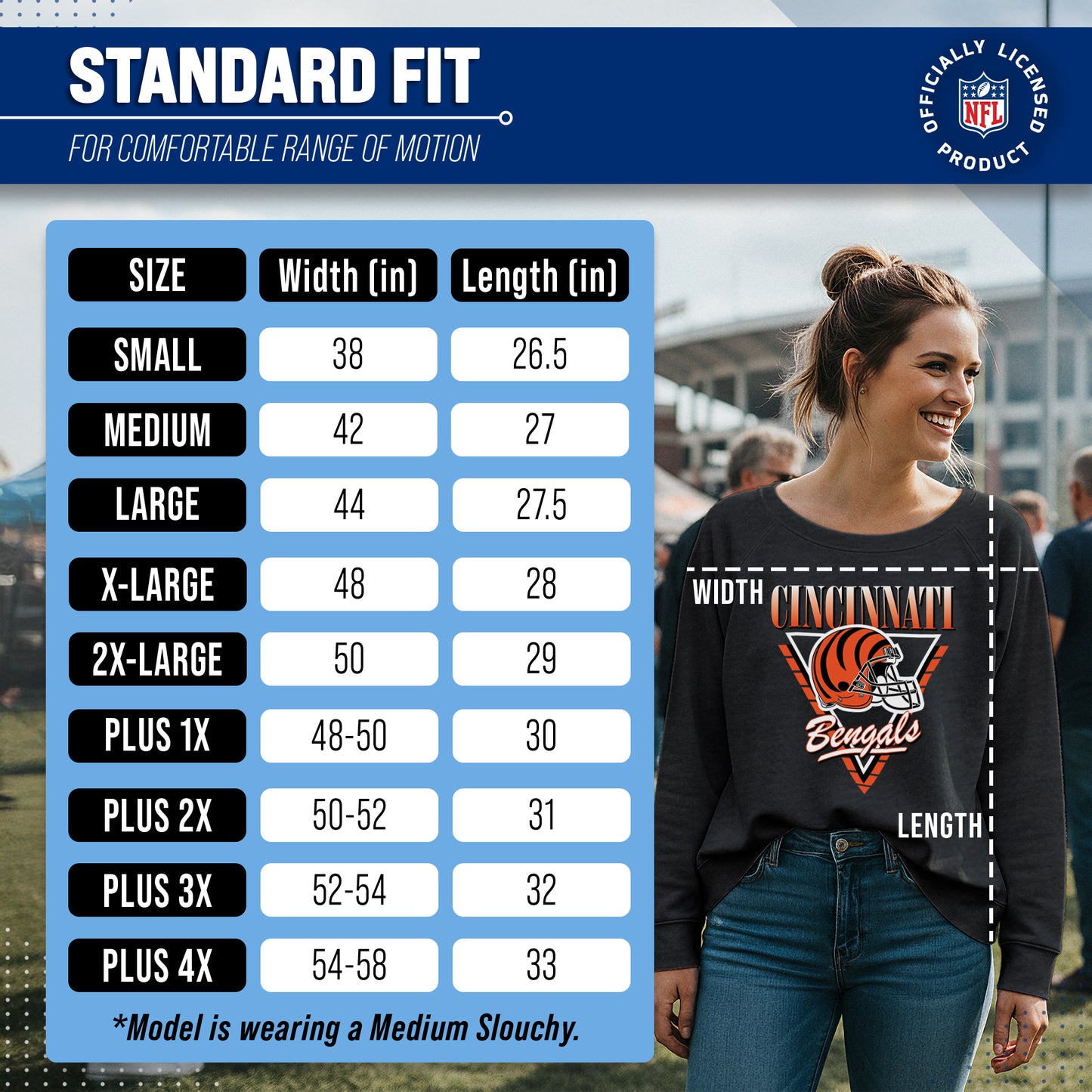 Cincinnati Bengals NFL Womens Retro Triangle Slouchy Crewneck - Heather Charcoal