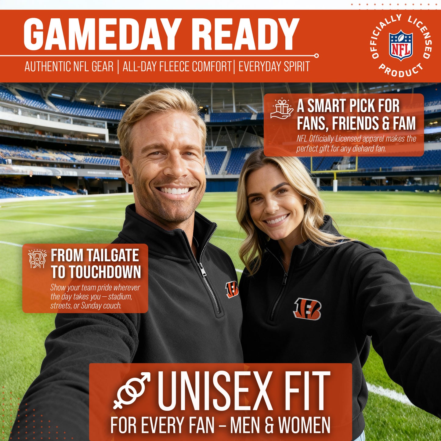 Cincinnati Bengals NFL Adult Unisex Team Logo Quarter Zip Pullover Sweatshirt - Black