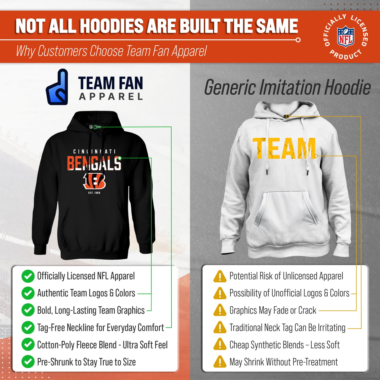 Cincinnati Bengals Adult NFL Diagonal Fade Fleece Hooded Sweatshirt - Black
